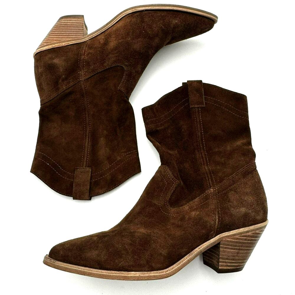 BA&SH Women's US 8‎ EU 39 Claudia Brown Suede Leather Ankle Bootie Pointed Toe